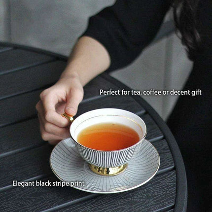 Elegant Gray Bone China Tea Set with Gold Accents - 200ml Cup, Saucer & Spoon Collection