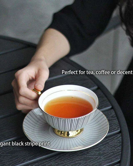 Elegant Gray Bone China Tea Set with Gold Accents - 200ml Cup, Saucer & Spoon Collection