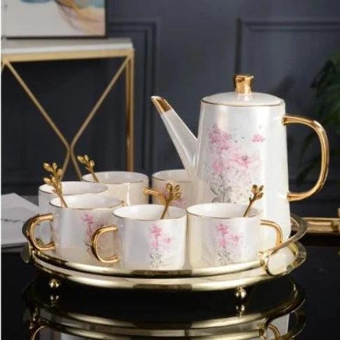 Nordic Gold Ceramic Tea Coffee Set with Bone China Touch