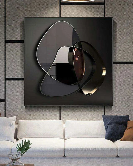Sleek Gold-Accented 3D Geometric Canvas Artwork for Trendy Home Aesthetics