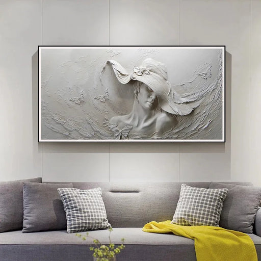 "Elegant Eco-Conscious Canvas Art: Abstract Woman in Hat" - Sustainable Style and Timeless Sophistication