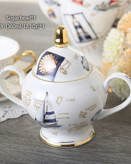 Elegant Bone China Tea and Coffee Service - Premium Porcelain Teapot, Creamer, Sugar Bowl, and Cups for Luxurious Teatime Gatherings