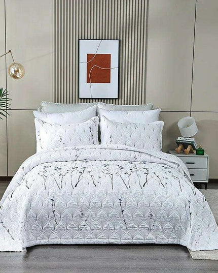 Elegant Embroidered Cotton Quilt Set - 3PC Queen Size Bedspread for Serene Summer Nights
