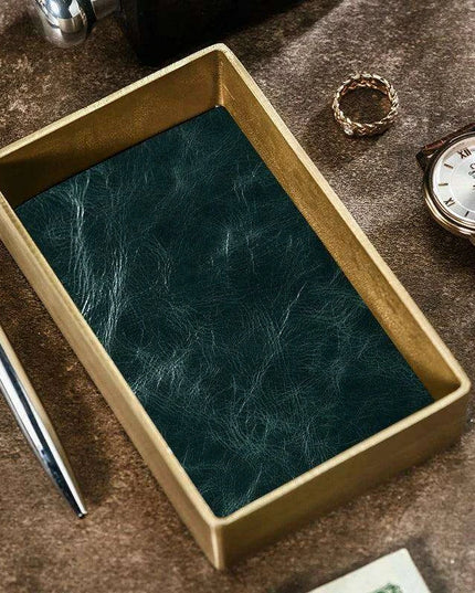 Elegant Brass & Leather Jewelry Organizer Tray Set for Stylish Storage