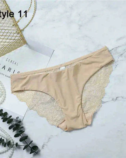 Women’s Leopard Print Lace Trim Seamless Cotton Panties - Breathable Ice Silk Lingerie