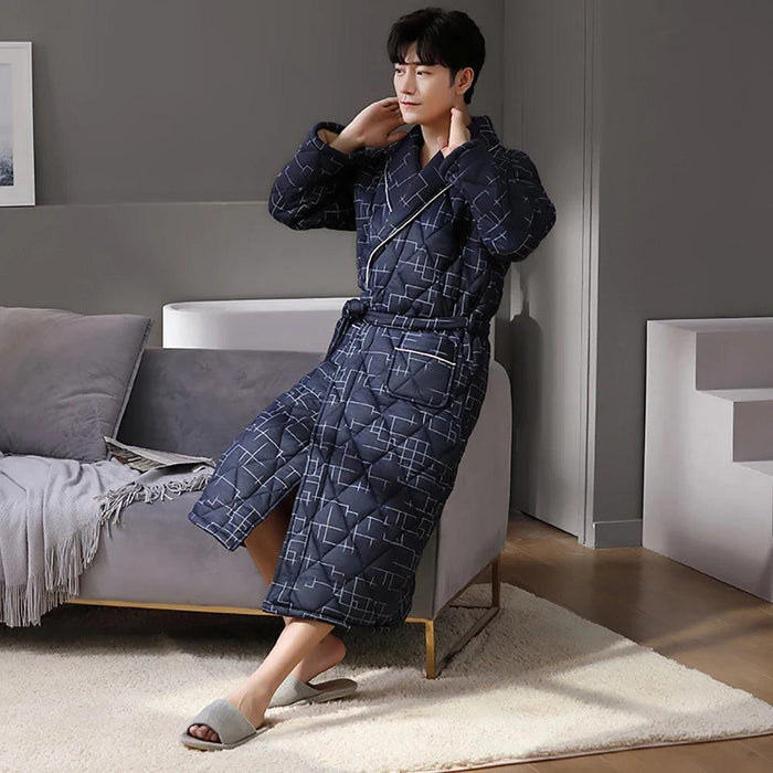 Men's Elegant Plaid Kimono Robe - Superior Cotton Lounge Wear for Chilly Seasons