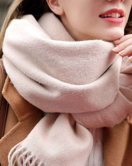 Elegant Beige Wool Scarf with Trendy Tassels - A Must-Have Accessory for Stylish Women