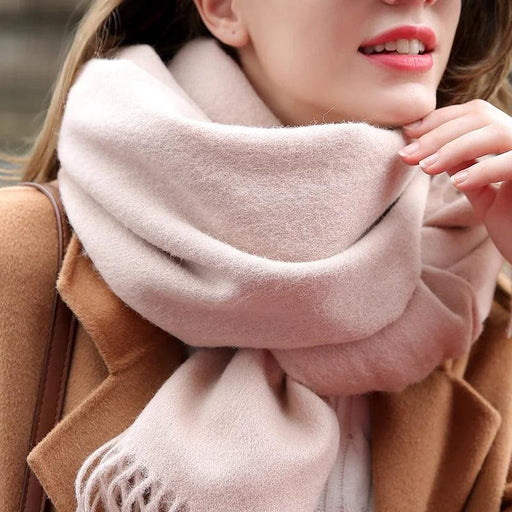 Sophisticated Beige Wool Scarf with Tassel Detail - Stylish Neck Wrap for Women