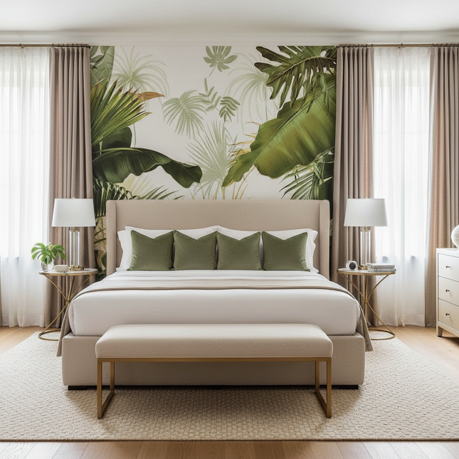 Homeby Custom Mural Wallpaper - Hand Painted Tropical Leaves, Luxury D