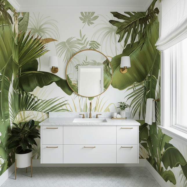 Homeby Custom Mural Wallpaper - Hand Painted Tropical Leaves, Luxury D