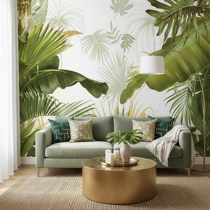 Homeby Custom Mural Wallpaper - Hand Painted Tropical Leaves, Luxury D