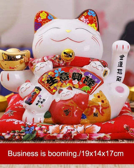 Ceramic 7.5-Inch Maneki Neko Cat Figurine with Swinging Arm for Attracting Abundance and Good Fortune