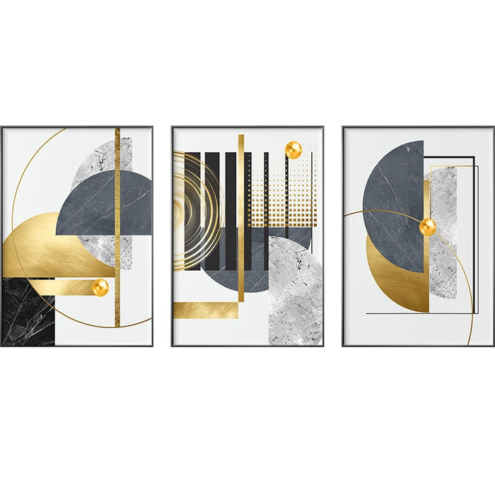 Golden Abstract Geometric Art Canvas Print with Gold Foil Accents for Elegant Home Decor