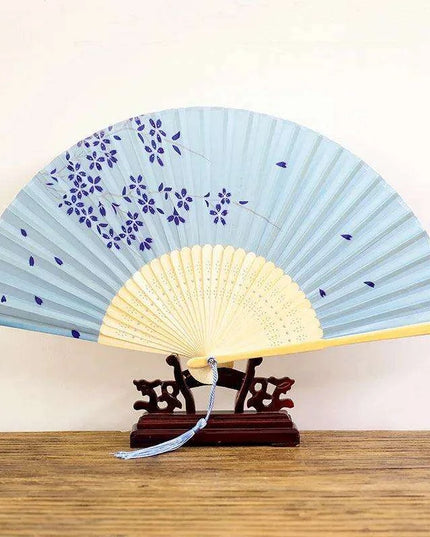 Elegant Vintage Chinese Silk Bamboo Folding Fan with Unique Designs