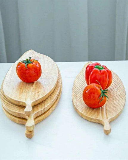 Elegant Leaf-Shaped Walnut Rubber Wood Serving Trays for Luxurious Dining