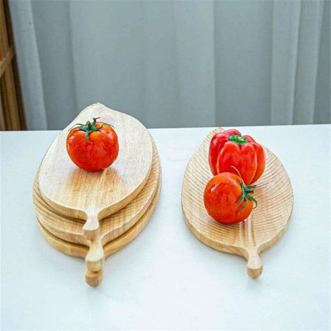Elegant Leaf-Shaped Walnut Rubber Wood Serving Trays for Luxurious Dining