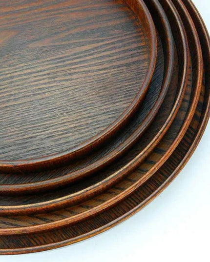 Elegant Round Wooden Serving Tray Set for Upscale Dining Experiences
