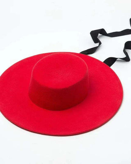Elegant Wool Boater Hat - Fashionable Wide Brim Felt Hat with Stylish Ribbon for Men and Women - Essential Winter Outdoor Accessory