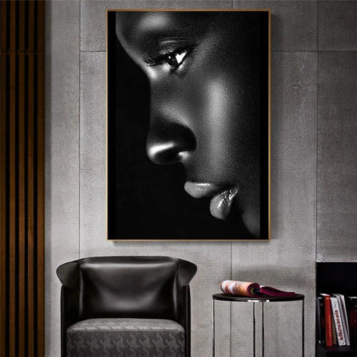 African Beauty: Elegant Profile Oil Painting with Luscious Lips