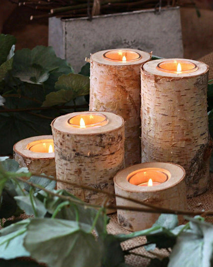 Rustic Birch Wood Tealight Candle Holder - Natural Decor for Home & Events