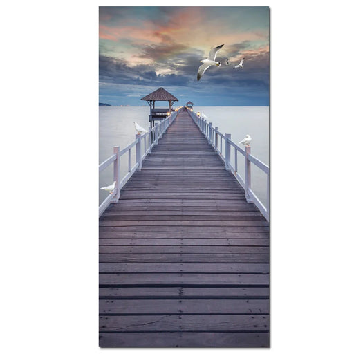 Tranquil Coastal Pier Sea Landscape Canvas Poster