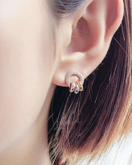 Chic Rose Gold Stainless Steel Stud Earrings with Roman Numeral Design - A Timeless Gift for Her