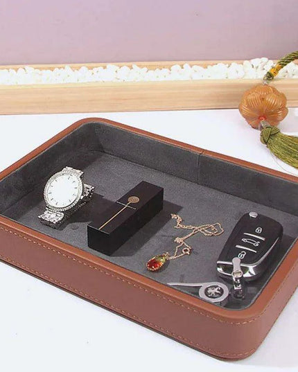 Elegant Genuine Leather Organizer Tray for Jewelry, Cosmetics, and Keys