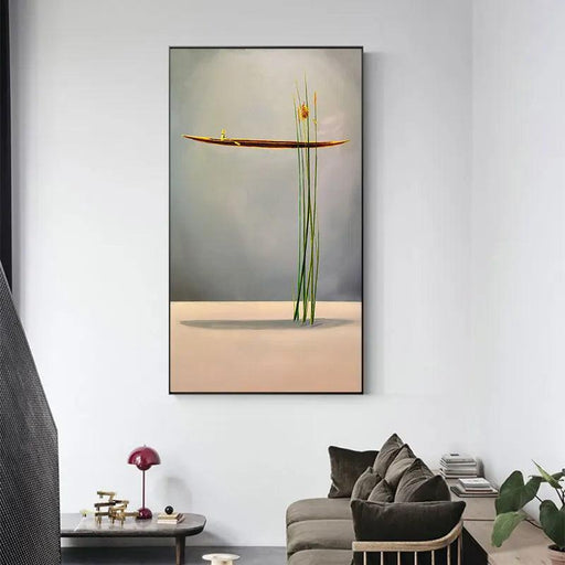 Golden Serenity: Traditional Chinese Boat Landscape Canvas Art for Timeless Home Elegance