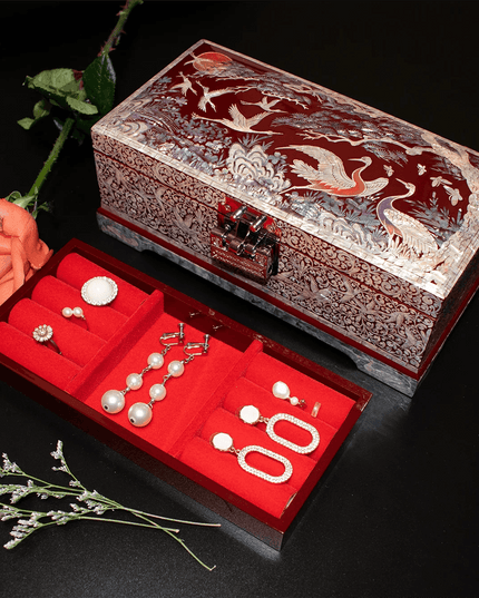 Elegant Handcrafted Mother of Pearl Jewelry Box with Mirror - Stylish Vanity Organizer for Women