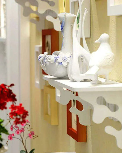 Elegant 13-Piece White Wood Carved Photo Frame Collection with Shelf Accents