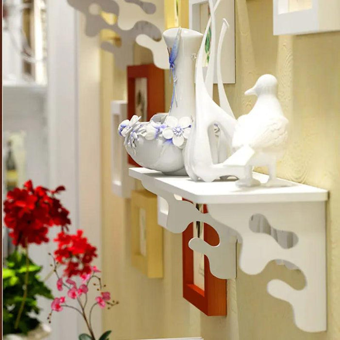 Elegant 13-Piece White Wood Carved Photo Frame Collection with Shelf Accents