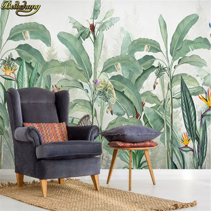 Tropical Jungle French Mural Wallpaper – Hand-Drawn Custom Wall Art