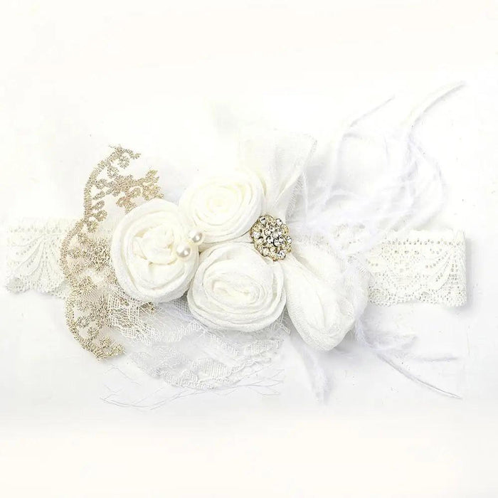 Elegant Vintage Baby Headband with Satin Flower, Feather, and Pearl Details