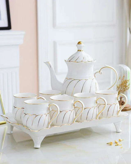 Exquisite European Charm Porcelain Coffee and Tea Serving Set - Deluxe Mugs & Pot
