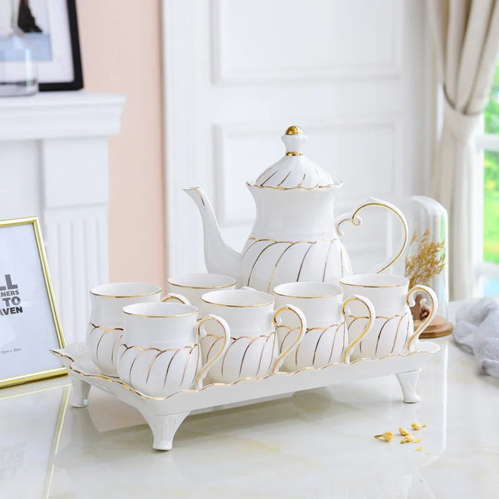European Ceramic Coffee Set - High-Grade Porcelain Tea Cups & Pot