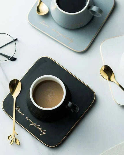 Luxurious European Porcelain Coffee Set with Gold Accents for a Refined Dining Experience