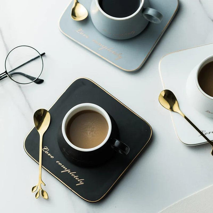 Luxurious European Porcelain Coffee Set with Gold Accents for a Refined Dining Experience