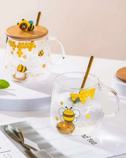 Adorable Bee-Themed Ceramic Cup with Lid – 400ml Whimsical Coffee & Tea Mug for Breakfast and Celebrations