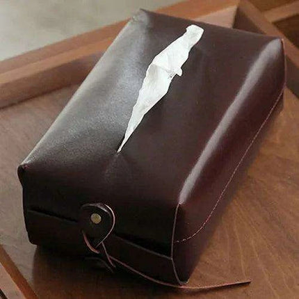 Elegant Handcrafted Leather Tissue Box with Colorful Napkin Holder Duo