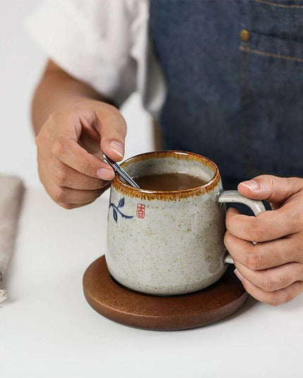Elegant Vintage Japanese Porcelain Coffee Cup Set with Spoon & Lid - 380ml Perfect for Gifting
