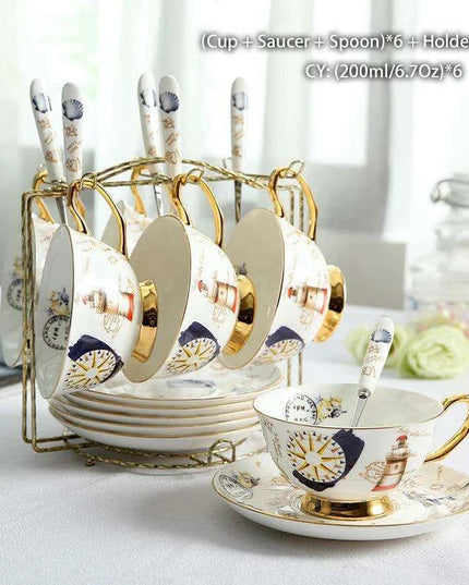 Elegant Bone China Tea and Coffee Service - Premium Porcelain Teapot, Creamer, Sugar Bowl, and Cups for Luxurious Teatime Gatherings