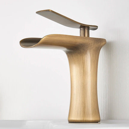 Antique Brass Waterfall Basin Faucet | Single Handle, Sleek De