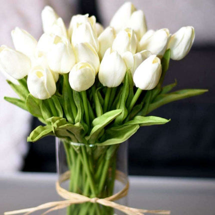 Sophisticated White Tulip Faux Floral Set - 10 Realistic Stems for Elegant Home Styling