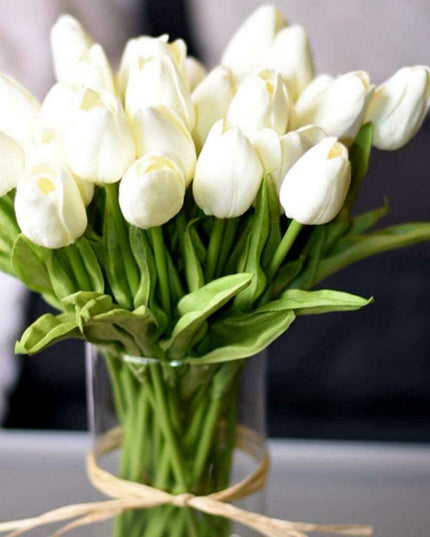 Sophisticated White Tulip Faux Floral Set - 10 Realistic Stems for Elegant Home Styling