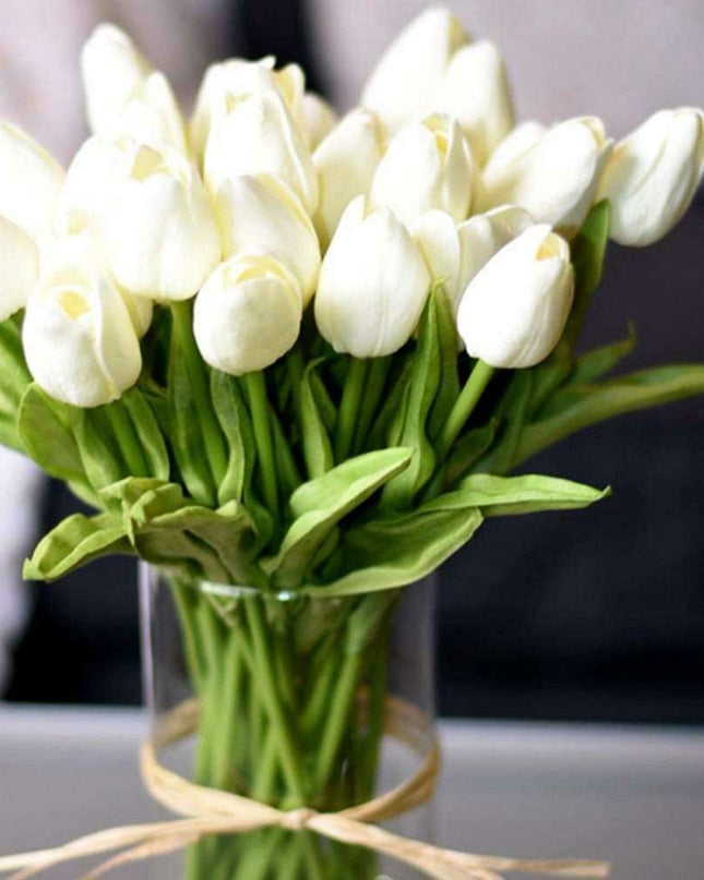 Sophisticated White Tulip Faux Floral Set - 10 Realistic Stems for Elegant Home Styling