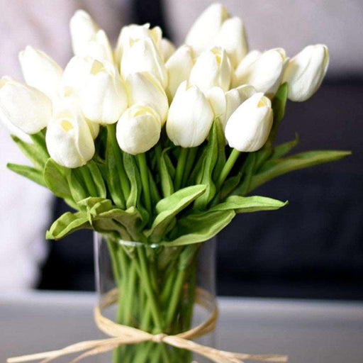 10-Piece Realistic White Tulip Bouquet for Elegant Home Decor