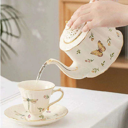 Charming Vintage-Inspired Butterfly Bone China Tea and Coffee Set