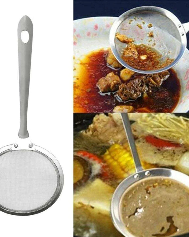Japanese Stainless Steel Fine Mesh Skimmer Ladle with Extended Handle for Safe Oil and Steam Handling