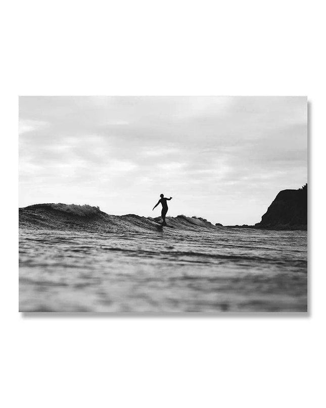 Black and White California Surf Canvas Art - Chic Ocean Decor with Customizable Borders for Contemporary Spaces