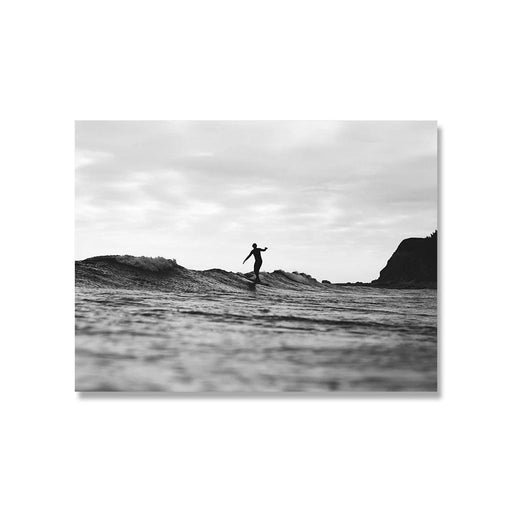 Black and White California Surf Canvas Art - Chic Ocean Decor with Customizable Borders for Contemporary Spaces